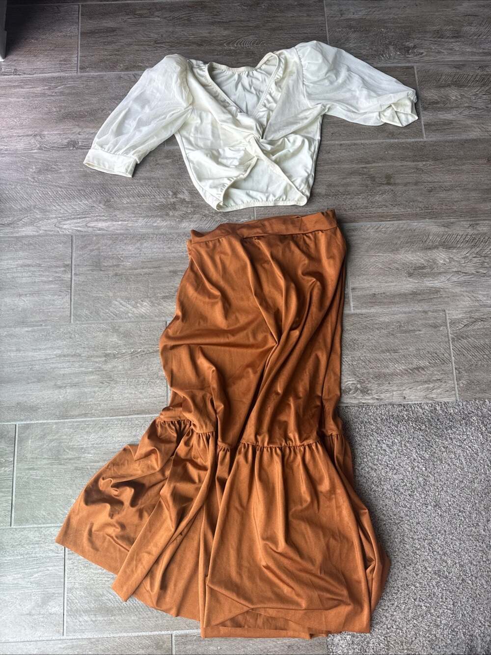 Kelle Adult Large Three-piece Dance Costume Cream And Rust Long Skirt